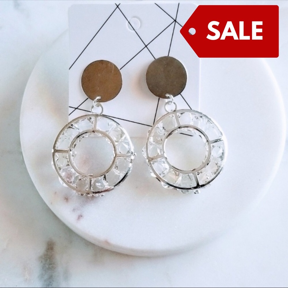 Silver & Clear Resin Drop Hoop Earrings